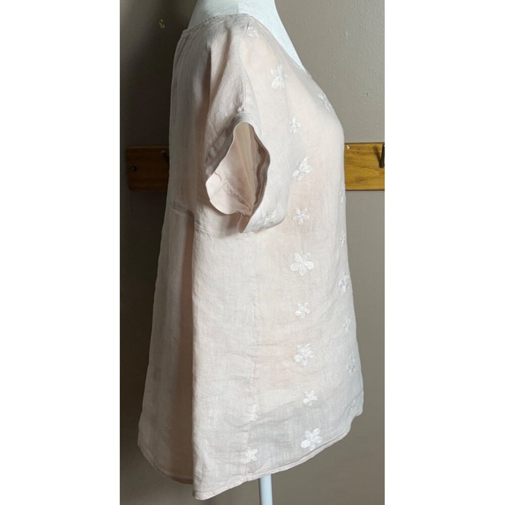 Terzo Millennio Linen Top Blush Tunic Beach Boho Coastal Embroidered Womens S - Picture 8 of 8